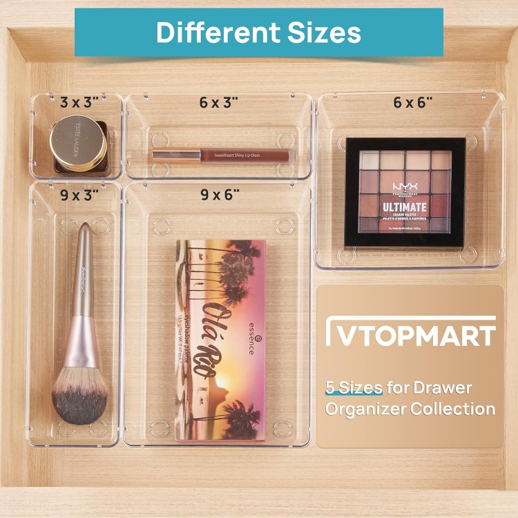 Vtopmart 25 PCS Clear Plastic Drawer Organizers Set, 4-Size Versatile