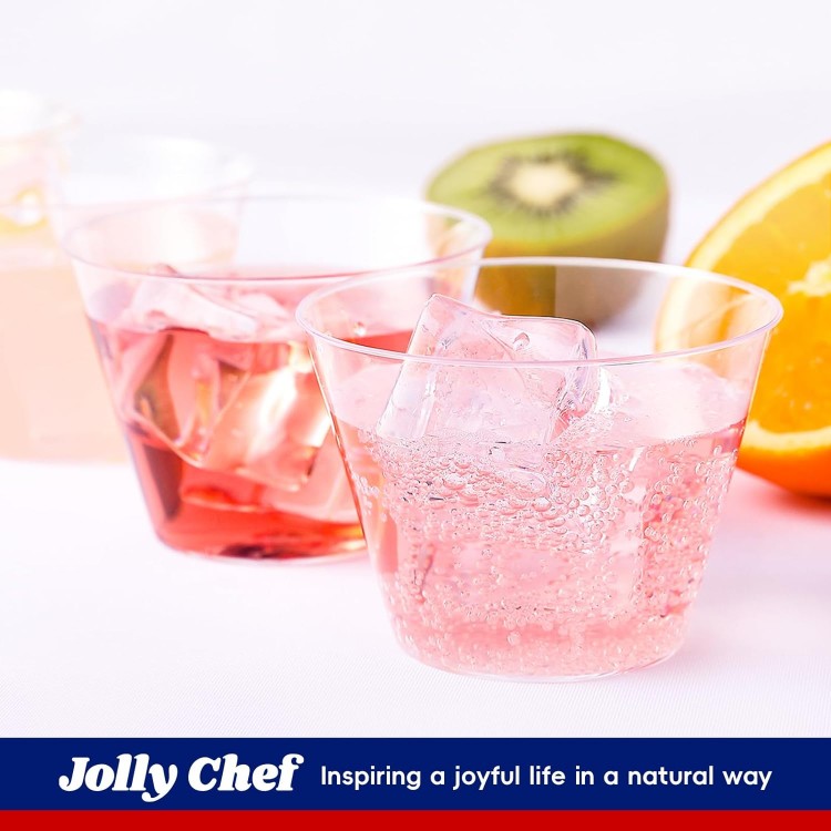 JOLLY CHEF 9 oz Clear Disposable Plastic Cups, 100 Pack Clear Plastic