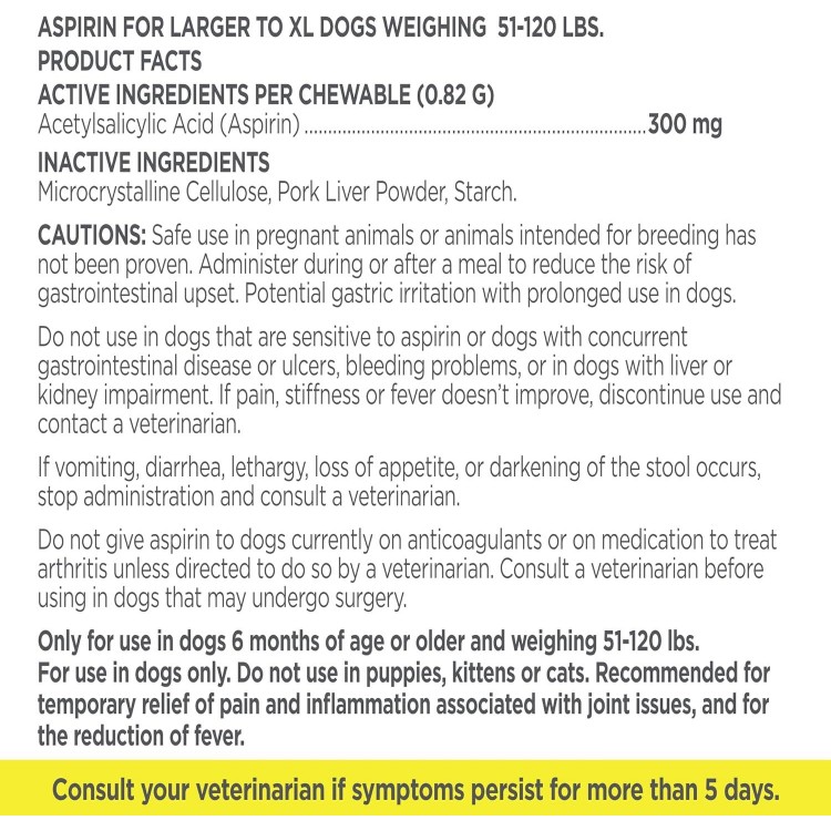 Canine Aspirin for Dogs | Fast Pain Relief | Large Dogs | Liver Flavor | 120 Chewable Tablets