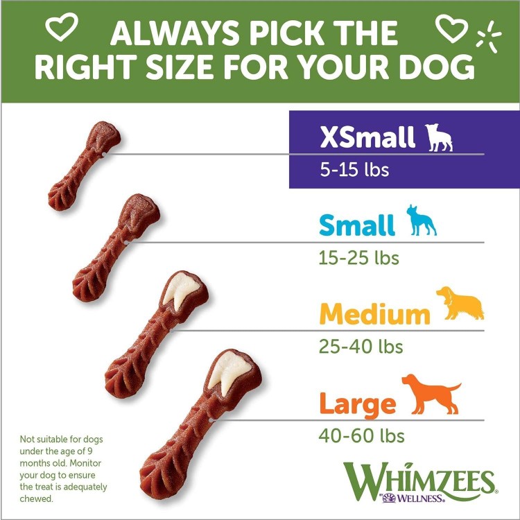 WHIMZEES by Wellness Brushing Dental Chews For Dogs, Grain-Free, Long Lasting Treats, Freshens Breath Extra Small Breed, 48 Count