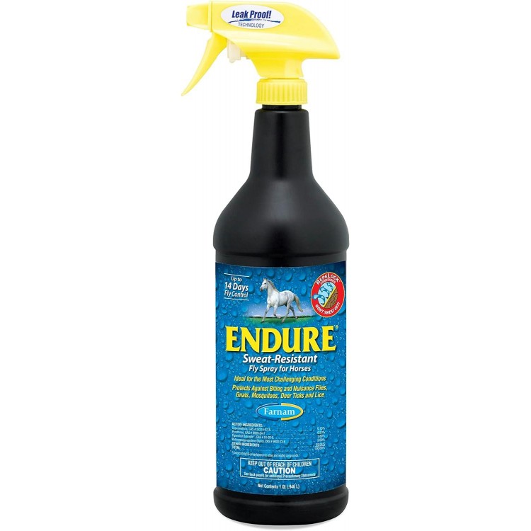 Farnam Endure Sweat-Resistant Horse Fly Spray, Kills, Repels, Protects, 32 Ounces, Quart Spray