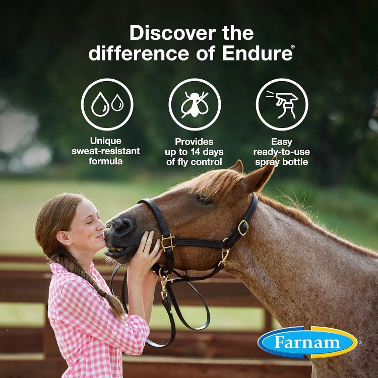 Farnam Endure Sweat-Resistant Horse Fly Spray, Kills, Repels, Protects, 32 Ounces, Quart Spray