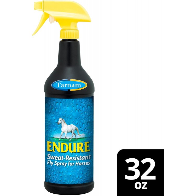 Farnam Endure Sweat-Resistant Horse Fly Spray, Kills, Repels, Protects, 32 Ounces, Quart Spray