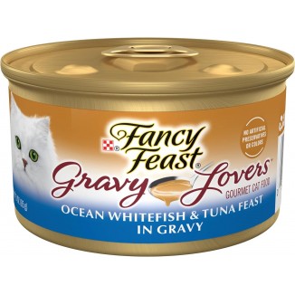 Purina Fancy Feast Gravy Lovers Ocean Whitefish and Tuna Feast Gourmet Cat Food in Wet Cat Food Gravy - (Pack of 24) 3 oz. Cans