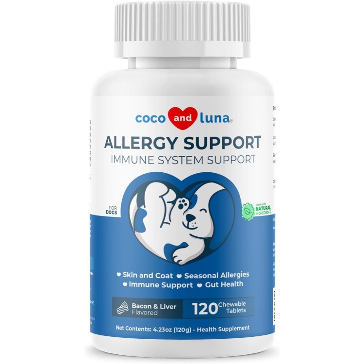 Allergy Support for Dogs - 120 Chewable Tablets - with Dog Probiotics for Itchy Skin - Dog Itch Relief, Allergy Relief for Dogs, Skin Soother for Dogs, Itch Relief for Dogs