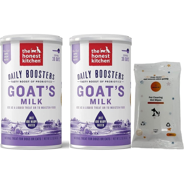 Bundle Pack (2) The Honest Kitchen Human Grade Instant Goat's Milk with Probiotics Plus AuroraPet Wipes (10 ct)