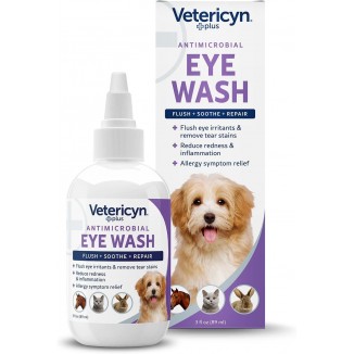 Vetericyn Plus Dog and Cat Eye Wash | Eye Drops for Dogs and Cats to Flush and Soothe Eye Irritations, Dog Tear Stain Cleaner, Safe for All Animals. 3 ounces