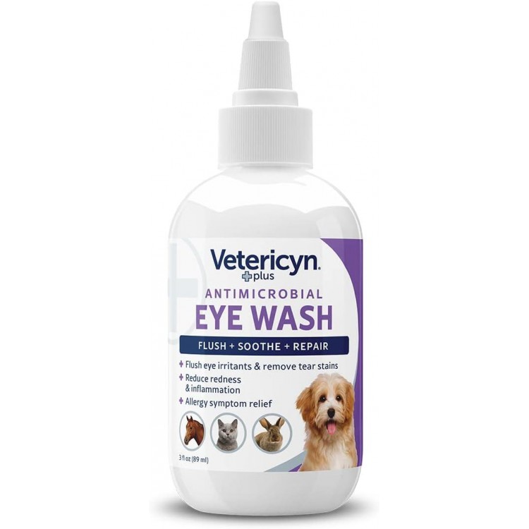 Vetericyn Plus Dog and Cat Eye Wash | Eye Drops for Dogs and Cats to Flush and Soothe Eye Irritations, Dog Tear Stain Cleaner, Safe for All Animals. 3 ounces