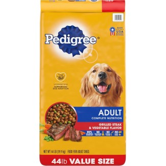 PEDIGRE Complete Nutrition Grilled Steak & Vegetable Dry Dog Food for Adult Dog, Omega-6 Fatty Acids, No Artificial Flavors, 44 lb Bag