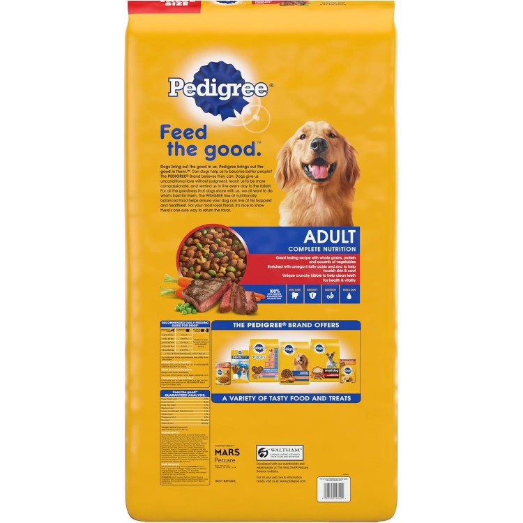 PEDIGRE Complete Nutrition Grilled Steak & Vegetable Dry Dog Food for Adult Dog, Omega-6 Fatty Acids, No Artificial Flavors, 44 lb Bag