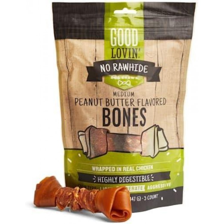 Good Lovin' No Rawhide Medium Peanut Butter Flavored Dog Bones, 15.8 oz., Count of 5