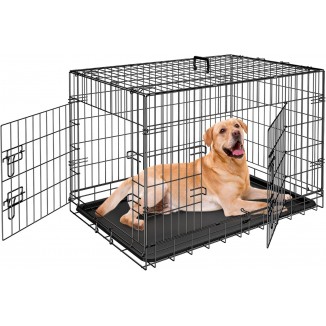 ZENY 30/36/42 Inch Dog Crate Double Door Folding Metal Dog or Pet Crate Kennel with Tray and Handle