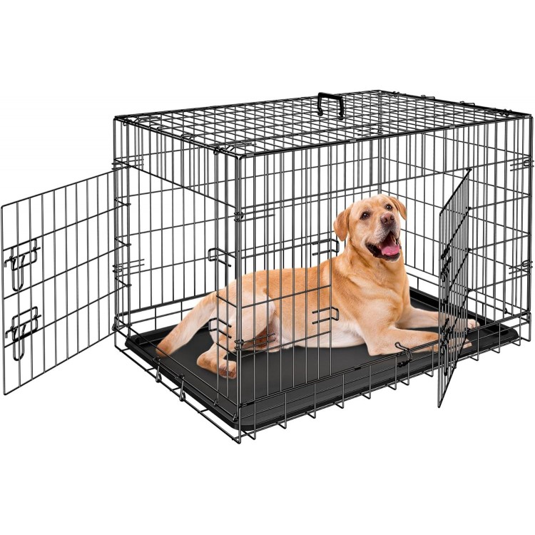 ZENY 30/36/42 Inch Dog Crate Double Door Folding Metal Dog or Pet Crate Kennel with Tray and Handle