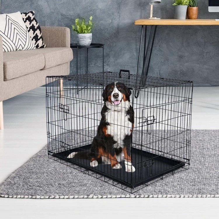 ZENY 30/36/42 Inch Dog Crate Double Door Folding Metal Dog or Pet Crate Kennel with Tray and Handle