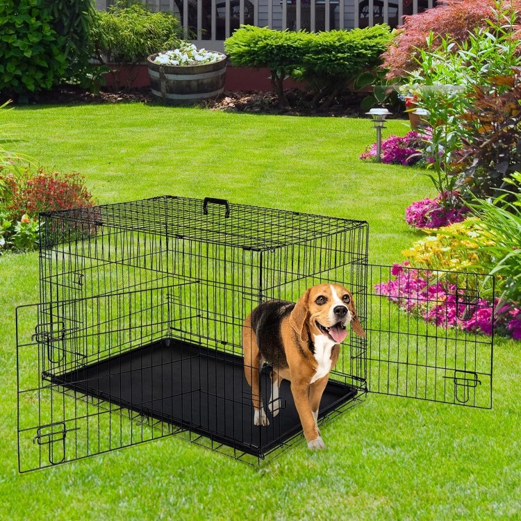 ZENY 30/36/42 Inch Dog Crate Double Door Folding Metal Dog or Pet Crate Kennel with Tray and Handle