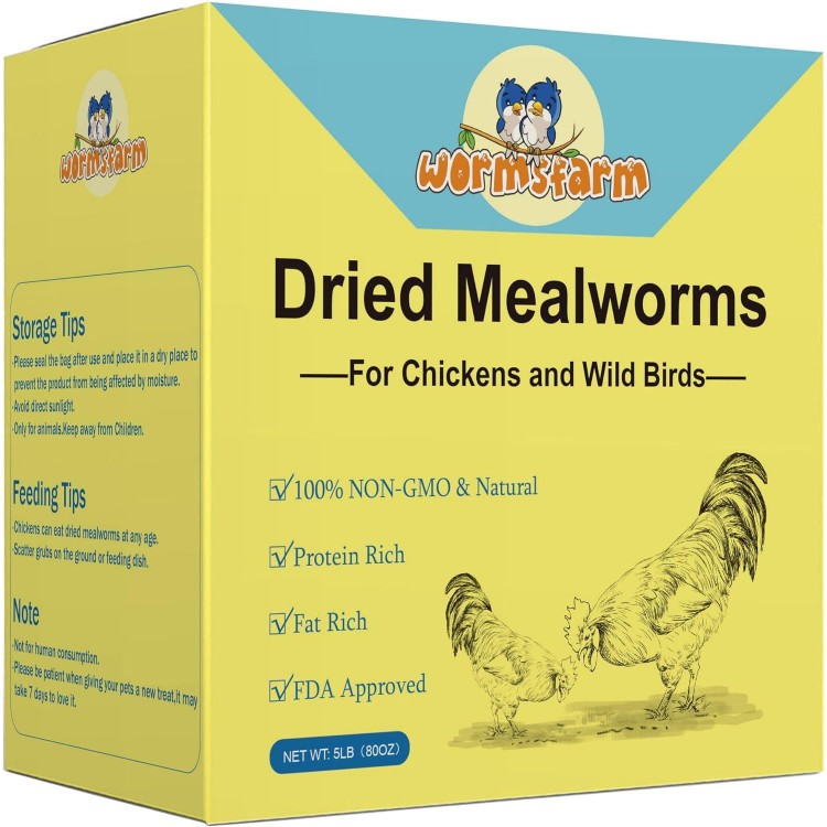 5lb Dried Mealworms for Birds,Chicken Treats for Laying hens,Feed for Blue Birds,Ducks,Fish,Turtles