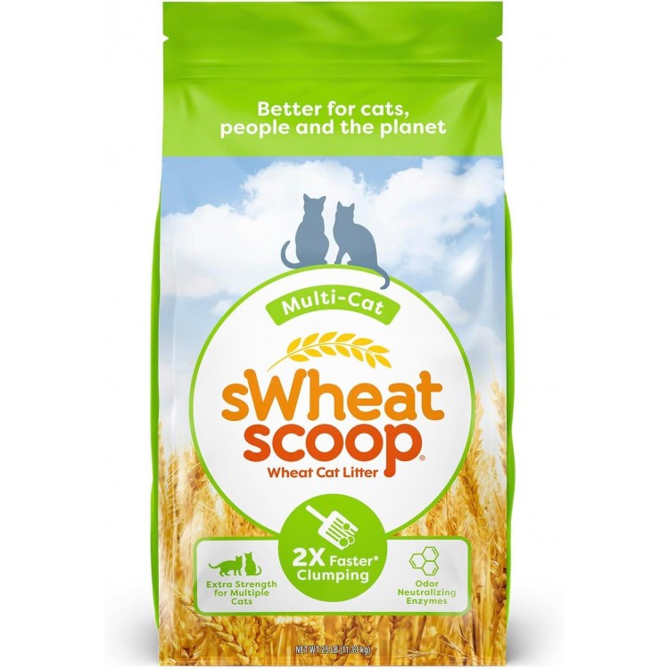 Natural Wheat Multi-Cat Litter, Superior Clumping with Odor Neutralizing Enzymes, 25 Pound Bag