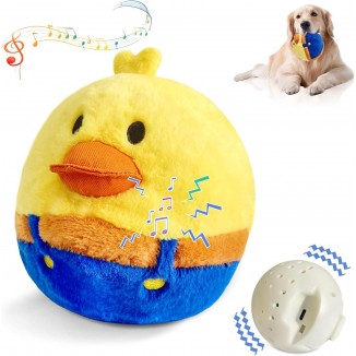 Upgraded Rechargeable Interactive Moving Dog Toy Funny Plush Jumping Duck Toy Talking Squeaky Bouncing Ball with Recording Playback Superior Crinkle Paper Fully Covered Crazy Duck Dog Toy