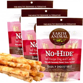 Earth Animal No Hide Stix Beef Flavored Natural Rawhide Free Dog Chews Long Lasting Dog Chew Sticks | Dog Treats for Small Dogs and Cats | Great Dog Chews for Aggressive Chewers (3 Pack)