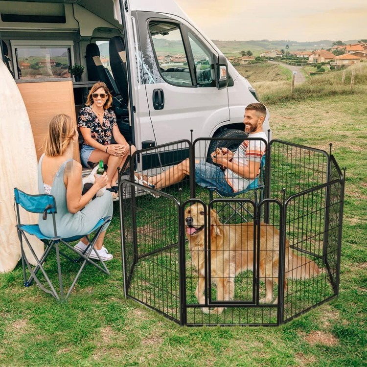 PawGiant Dog Fence Playpen 24”/32”/40” Indoor Outdoor for Small/Medium/Large Dogs, Metal Pet Puppy Cat Exercise Fencing Gate Crate Cage Outside RV, Camping, Yard, Garden