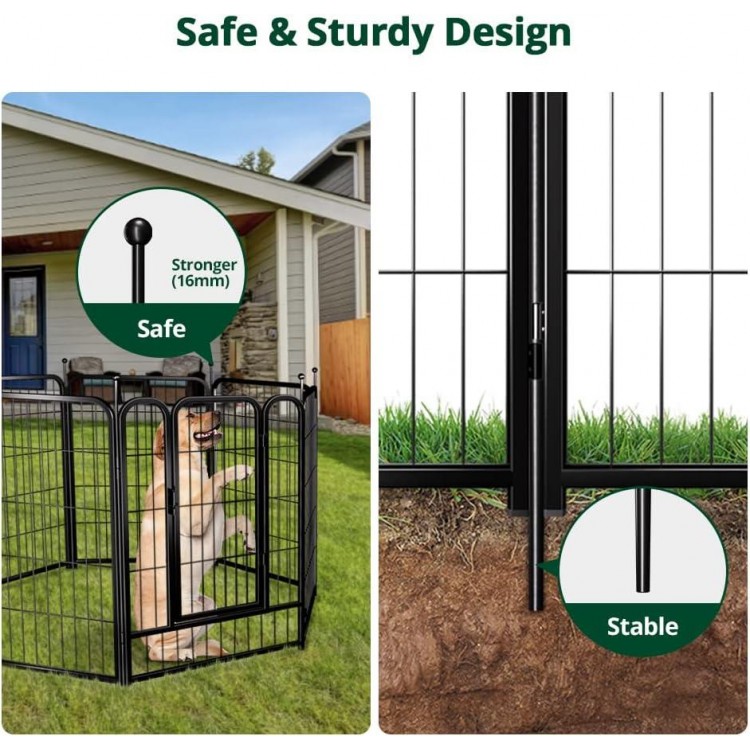 PawGiant Dog Fence Playpen 24”/32”/40” Indoor Outdoor for Small/Medium/Large Dogs, Metal Pet Puppy Cat Exercise Fencing Gate Crate Cage Outside RV, Camping, Yard, Garden