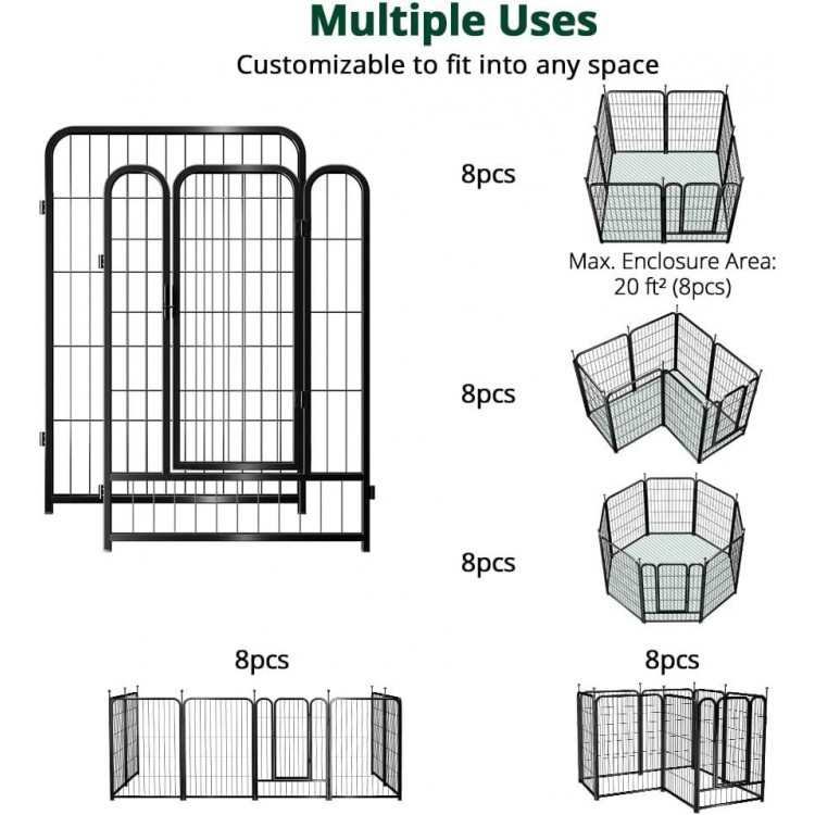 PawGiant Dog Fence Playpen 24”/32”/40” Indoor Outdoor for Small/Medium/Large Dogs, Metal Pet Puppy Cat Exercise Fencing Gate Crate Cage Outside RV, Camping, Yard, Garden