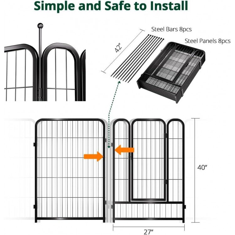 PawGiant Dog Fence Playpen 24”/32”/40” Indoor Outdoor for Small/Medium/Large Dogs, Metal Pet Puppy Cat Exercise Fencing Gate Crate Cage Outside RV, Camping, Yard, Garden