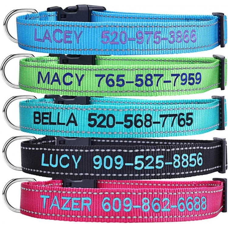 Personalized Dog Collar, Custom Embroidered Pet Name and Phone Number 4 Adjustable Sizes X-Small Small Medium Large Quick Release Buckle and D-Ring