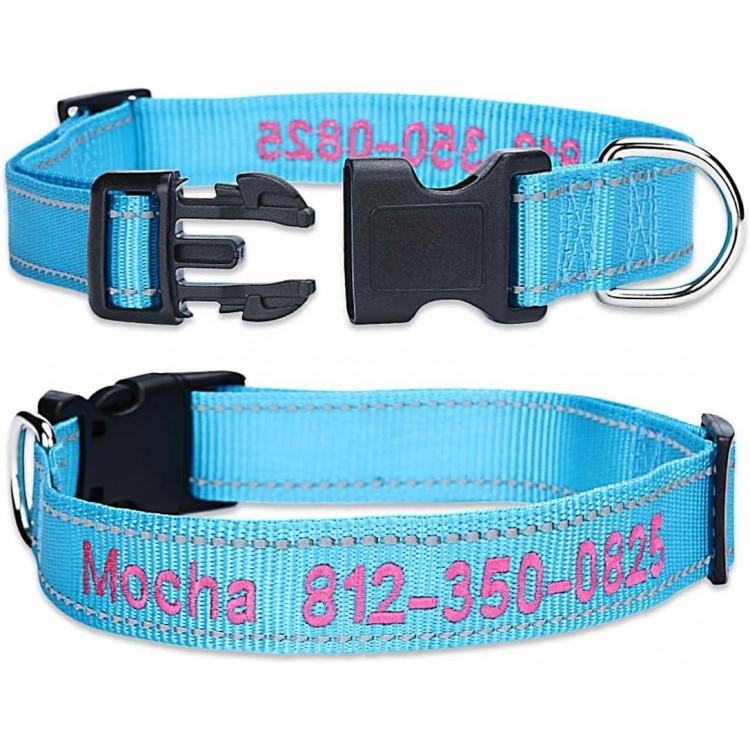 Personalized Dog Collar, Custom Embroidered Pet Name and Phone Number 4 Adjustable Sizes X-Small Small Medium Large Quick Release Buckle and D-Ring