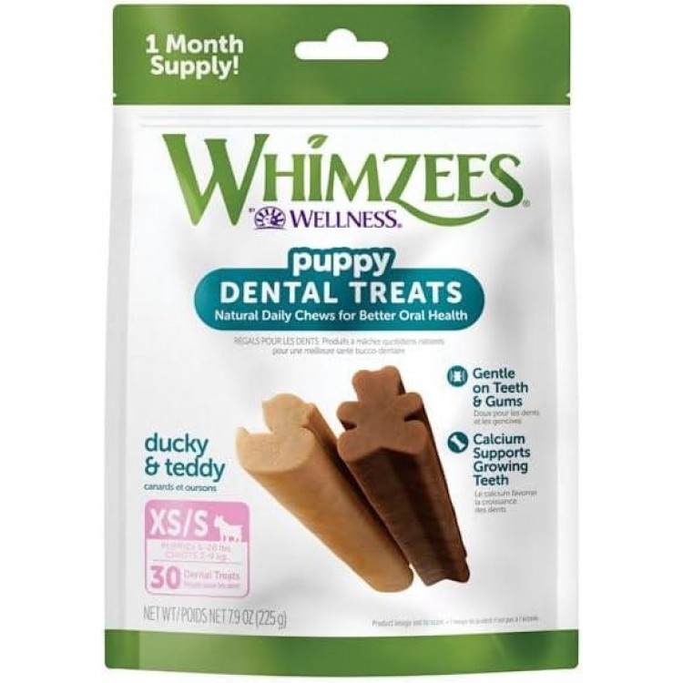 WHIMZEES by Wellness Puppy Natural Dental Chews for Dogs, Long Lasting Treats, Grain-Free, Freshens Breath, Extra Small/Small Breed, 30 count , 7.90 Ounce (Pack of 1)