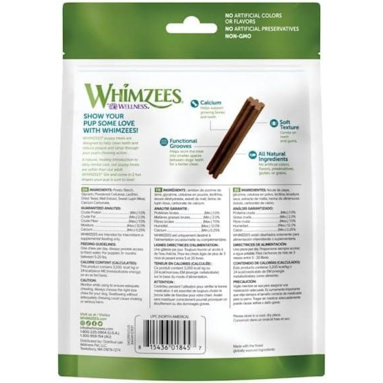 WHIMZEES by Wellness Puppy Natural Dental Chews for Dogs, Long Lasting Treats, Grain-Free, Freshens Breath, Extra Small/Small Breed, 30 count , 7.90 Ounce (Pack of 1)