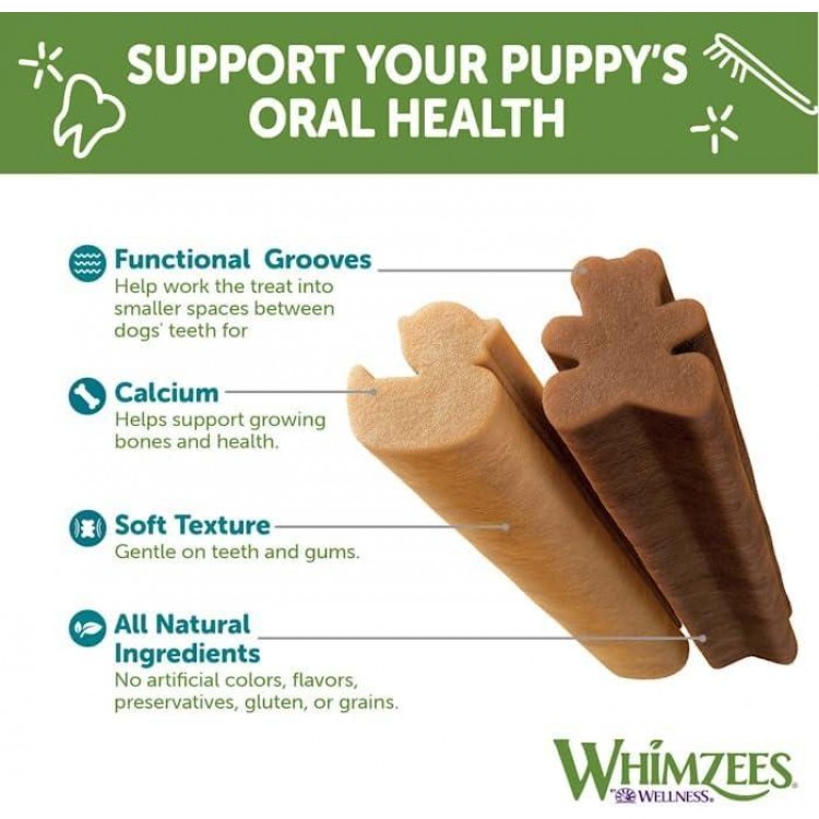 WHIMZEES by Wellness Puppy Natural Dental Chews for Dogs, Long Lasting Treats, Grain-Free, Freshens Breath, Extra Small/Small Breed, 30 count , 7.90 Ounce (Pack of 1)