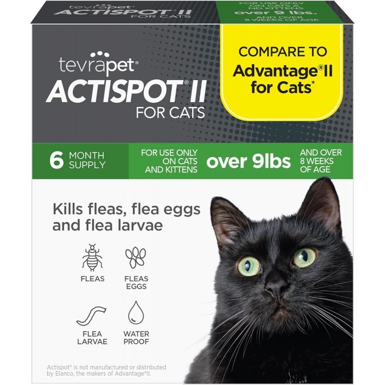 TevraPet Actispot II Flea Treatment for Large Cats 9+ lbs | 6 Doses | Powerful Prevention and Control