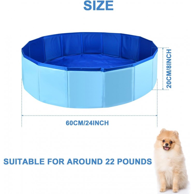 Folding Dog Pool, Portable PVC Swimming Pool 24 x 8 Inch Folding Dog Cat Bath Tub Indoor Collapsible Ball Pit for Puppies (Blue)