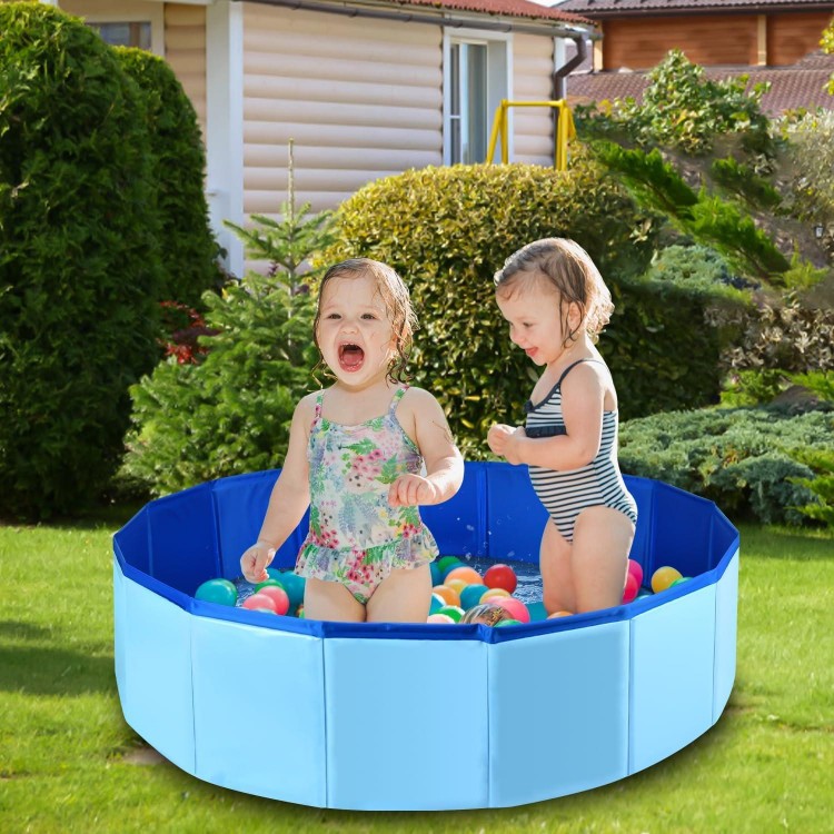 Folding Dog Pool, Portable PVC Swimming Pool 24 x 8 Inch Folding Dog Cat Bath Tub Indoor Collapsible Ball Pit for Puppies (Blue)