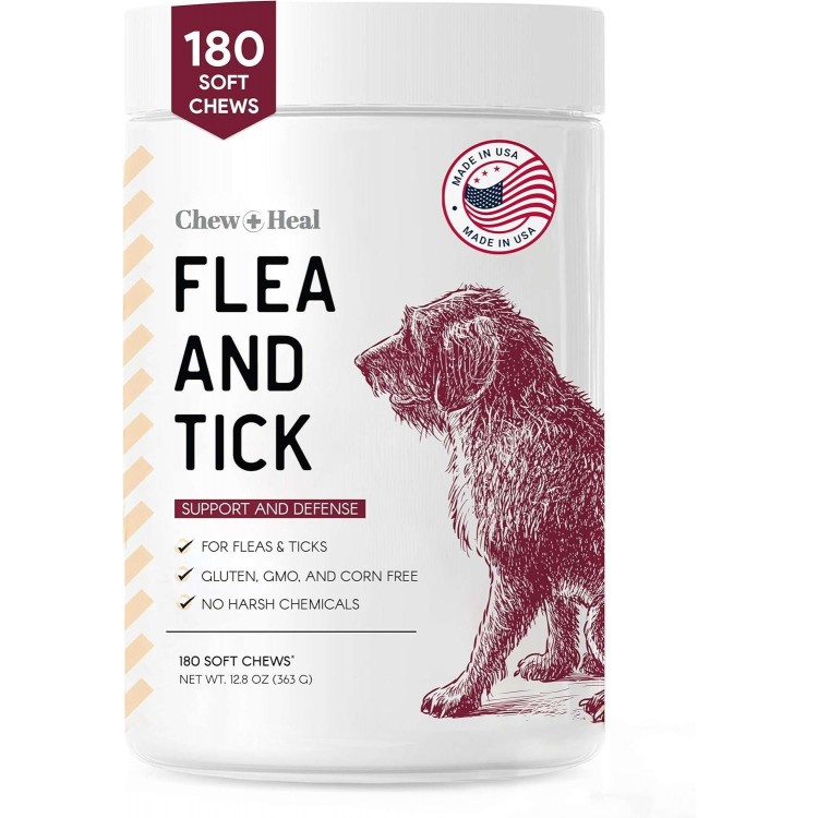 Chewable Flea and Tick Prevention for Dogs - 180 Soft Chews - Natural Defense, Made in USA - Small & Large Dogs - Gluten-Free, GMO-Free, Corn-Free