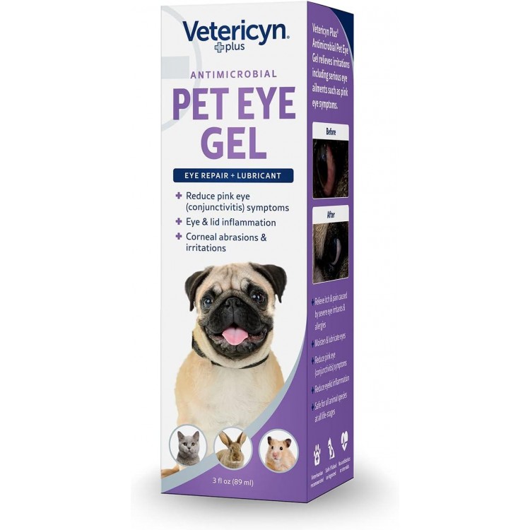 Vetericyn Plus Pet Eye Gel | Dog and Cat Eye Ointment Alternative to Lubricate and Relieve Eye Irritations and Abrasions, Reduce Symptoms of Pink Eye in Dogs and Cats. 3 ounces