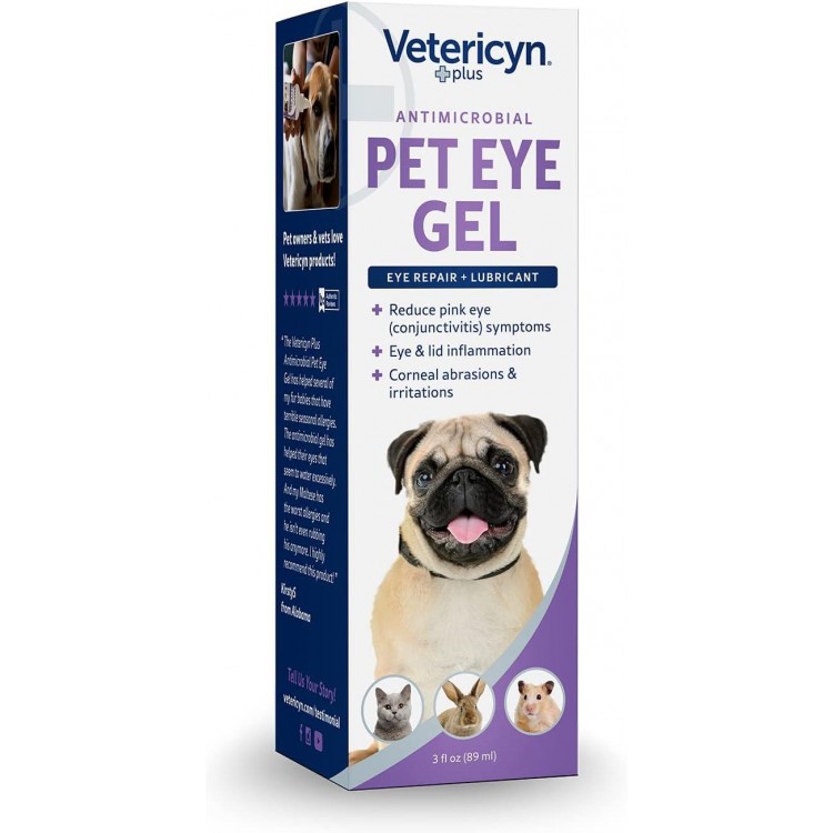 Vetericyn Plus Pet Eye Gel | Dog and Cat Eye Ointment Alternative to Lubricate and Relieve Eye Irritations and Abrasions, Reduce Symptoms of Pink Eye in Dogs and Cats. 3 ounces