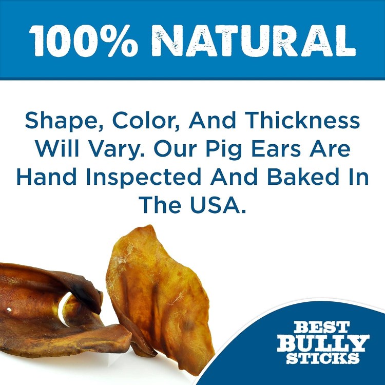 Best Bully Sticks All Natural USA Baked & Packed Pig Ears for Dogs - Single Ingredient Highly Digestible 100% Pork Dog Chew Treats - Great for Puppies, Small, Medium, and Large Dogs - 25 Pack