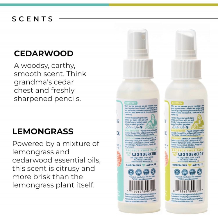 Wondercide - Flea, Tick and Mosquito Spray for Dogs, Cats, and Home - Flea and Tick Killer, Control, Prevention, Treatment - with Natural Essential Oils - 4 oz Lemongrass & Cedarwood 2-Pack