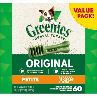 Greenies Original Petite Natural Dental Care Dog Treats, 36 oz. Pack (60 Treats)