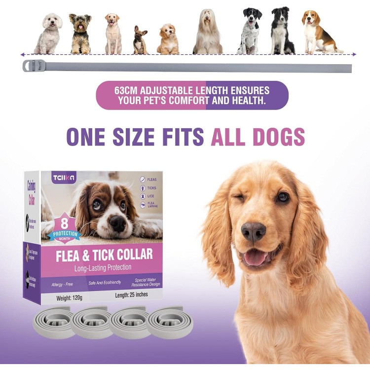 Flea Collar for Dogs 4 Pack Flea and Tick Collar for Dogs 8 Months Long-Term Protection Natural Tick Collar for Dogs Waterproof Adjustable Size Dog Flea Collar Suitable for Small Medium and Large Dog