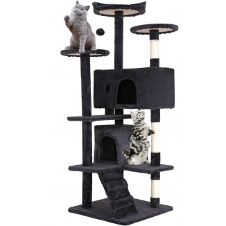 BestPet 54in Cat Tree Tower for Indoor Cats,Multi-Level Cat Furniture Activity Center with Cat Scratching Posts Stand House Cat Condo with Funny Toys for Kittens Pet Play House (54in, Grey)