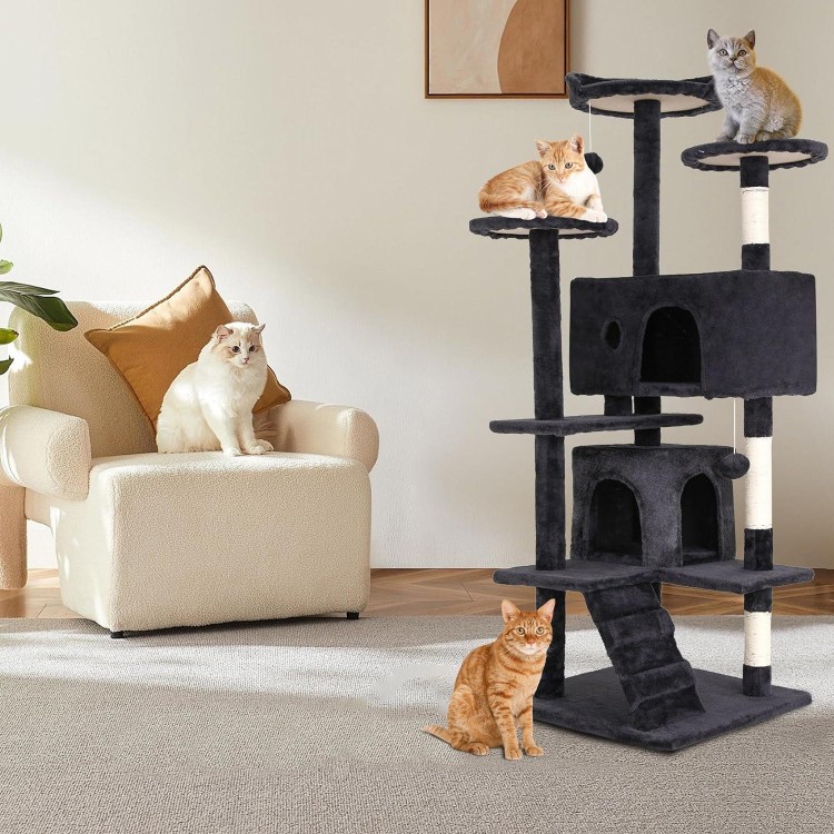 BestPet 54in Cat Tree Tower for Indoor Cats,Multi-Level Cat Furniture Activity Center with Cat Scratching Posts Stand House Cat Condo with Funny Toys for Kittens Pet Play House (54in, Grey)