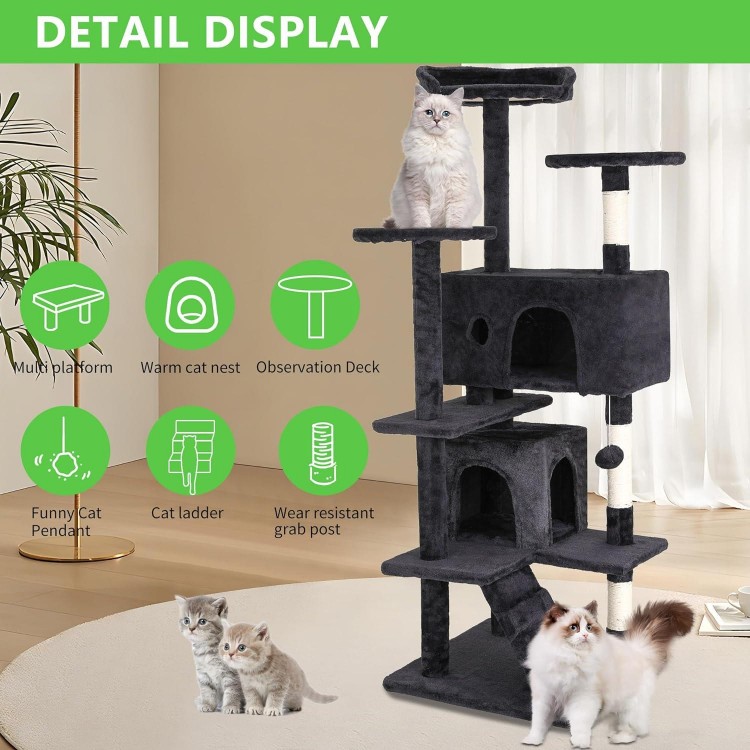 BestPet 54in Cat Tree Tower for Indoor Cats,Multi-Level Cat Furniture Activity Center with Cat Scratching Posts Stand House Cat Condo with Funny Toys for Kittens Pet Play House (54in, Grey)