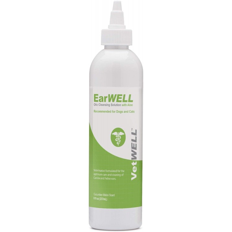 VetWELL Ear Cleaner for Dogs and Cats - Otic Rinse for Infections and Controlling Ear Infections and Odor in Pets - 8 oz (Cucumber Melon)