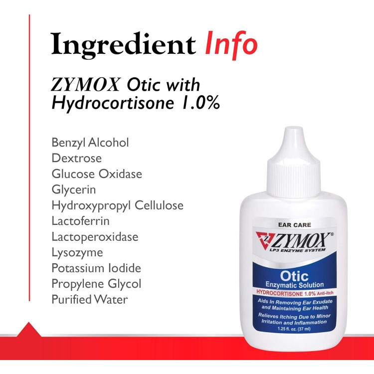 Zymox Otic Enzymatic Solution for Dogs and Cats to Soothe Ear Infections with 1% Hydrocortisone for Itch Relief, 1.25oz