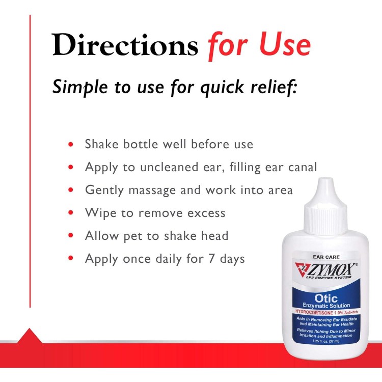 Zymox Otic Enzymatic Solution for Dogs and Cats to Soothe Ear Infections with 1% Hydrocortisone for Itch Relief, 1.25oz