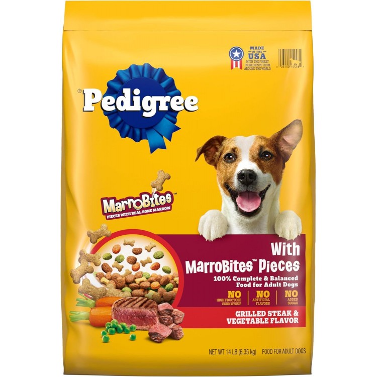 Pedigree with MarroBites Pieces Adult Dry Dog Food, Grilled Steak and Vegetable Flavor, 14 lb. Bag