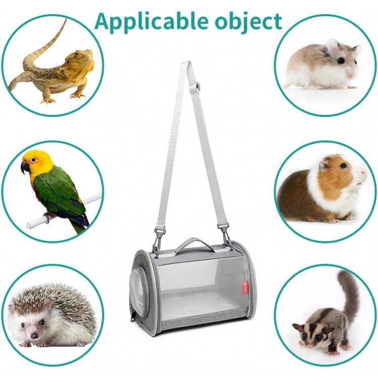 Guinea Pig Carrier Travel Small Animal Carrier Bag Lizard Bird Rabbit Carrier Cage Squirrel Breathable Bag Portable Travel Hamster Small Pet Hangbag (Small, gray)